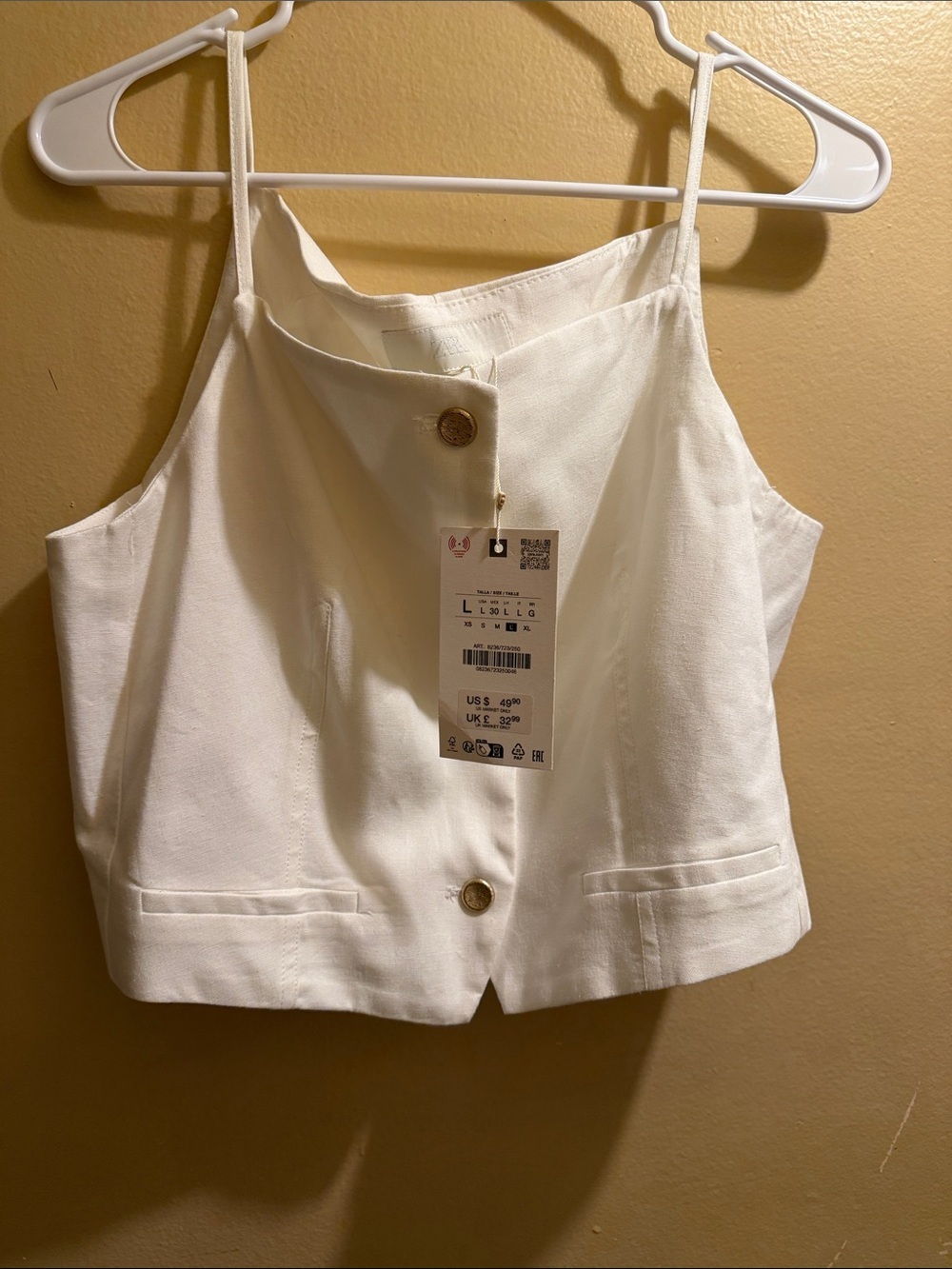 Zara Cream Button-Front Cropped Top